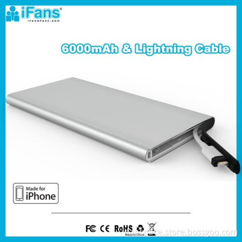 OEM 6000mAh Power Bank For iPad/iPhone 3.4A Output MFI Certificated Built in Original Connector
